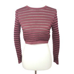 ♦️5/$20 Forever 21 Semi-sheer Maroon Striped Cut-out Crop-top Small